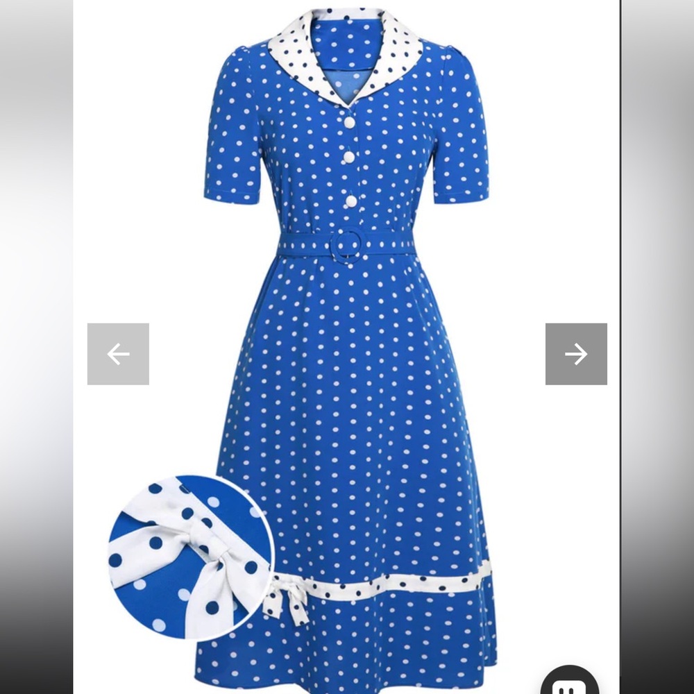 Elegant Blue Polka Dot Midi Dress